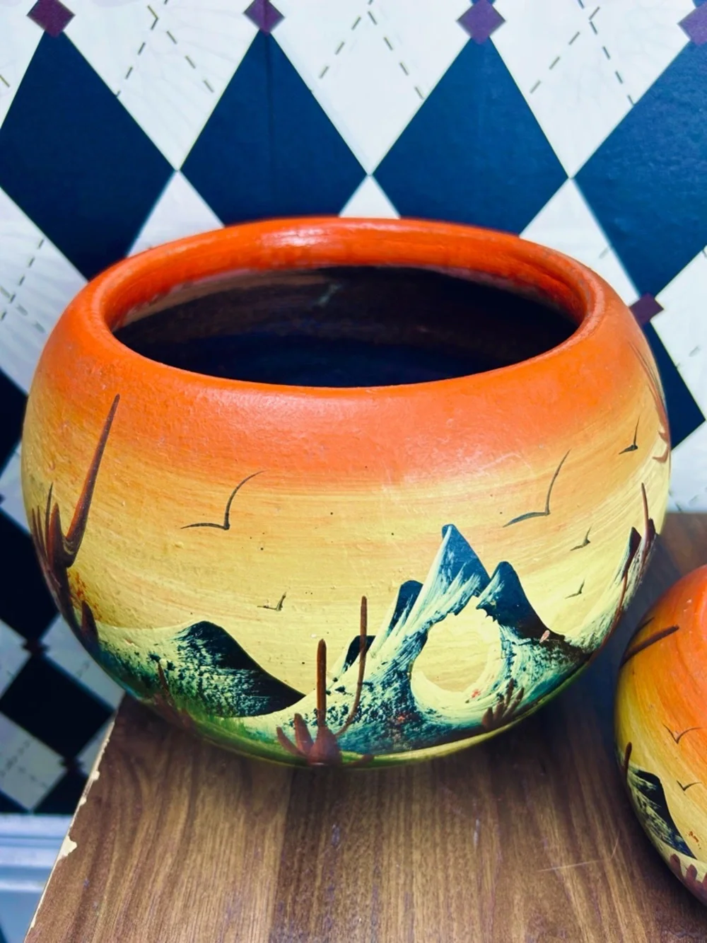 1970s Mexican Desert Landscape Planters Hand Painted Clay Pottery Southwestern - Picture 8 of 12